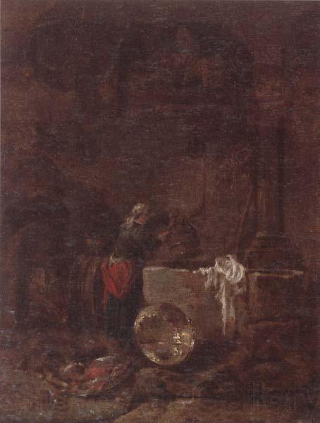 Willem Kalf A woman drawing water from a well under an arcade Germany oil painting art